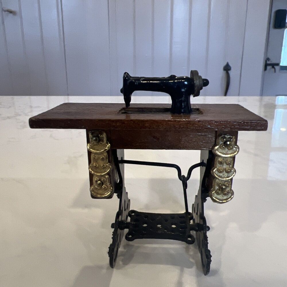Vintage Dollhouse Miniature Treadle Sewing Machine, Wood And Metal